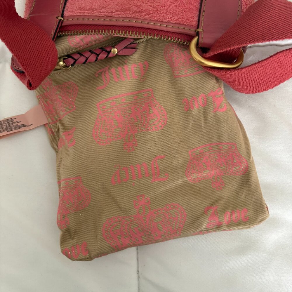 Vintage Juicy Couture Purse Crossbody Bag Terry Cloth Pink Barbiecore Y2K - Picture 10 of 10